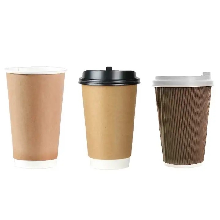 Disposable PE Foil Stamping Hot Coffee Paper Cup 8oz 10oz 12oz With PS Lid